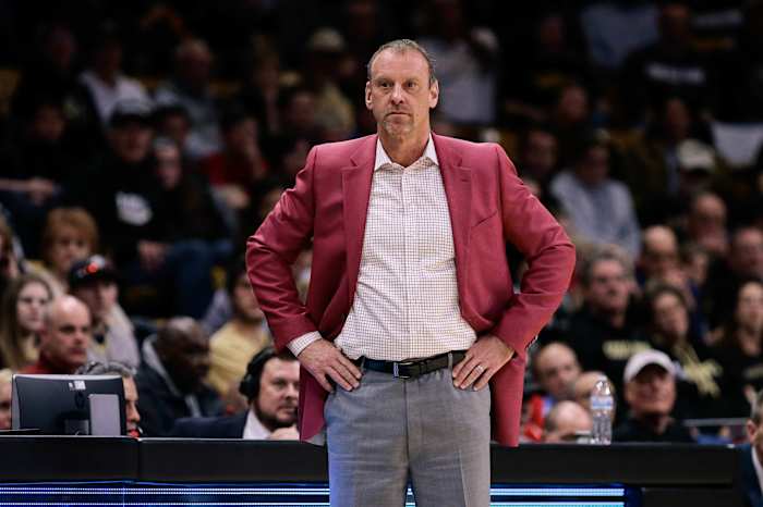 Feb 2, 2018; Boulder, CO, USA; Utah Utes head coach Larry Krystkowiak in the second half against the Colorado Buffaloes at Coors Events Center.